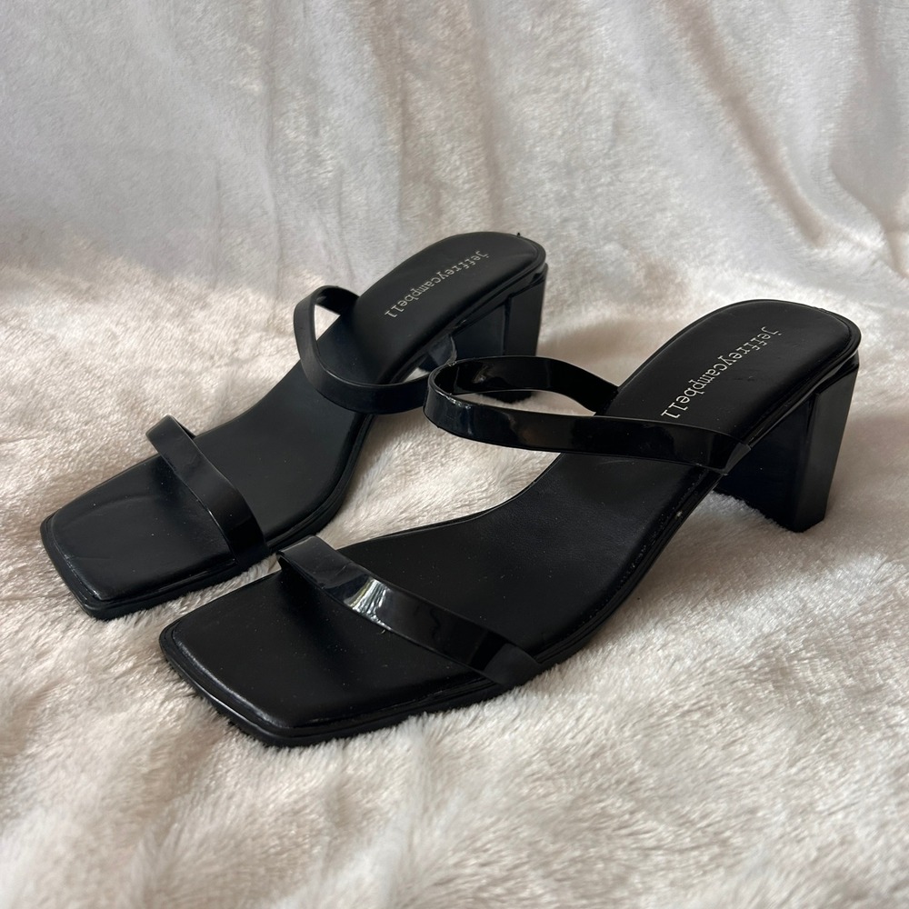Jeffrey Campbell Slide Sandals Womens 8 Black Double Strap Block Heel Minimalist